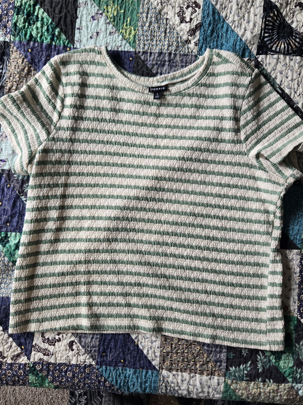 torrid Green and Cream Striped Short Sleeve